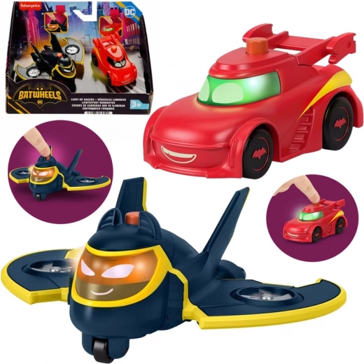 świecące pojazdy DC Batwheels – zestaw 2 szt. (Redbird i Batwing) 1:55