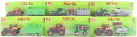Metalowy traktor z przyczepą