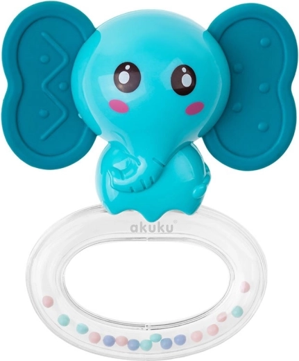 Silikonowy gryzak z grzechotką Akuku słoń