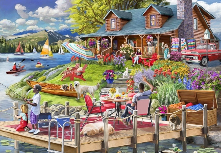 Puzzle Górska Chata nad Jeziorem 1000 Elementów Bluebird