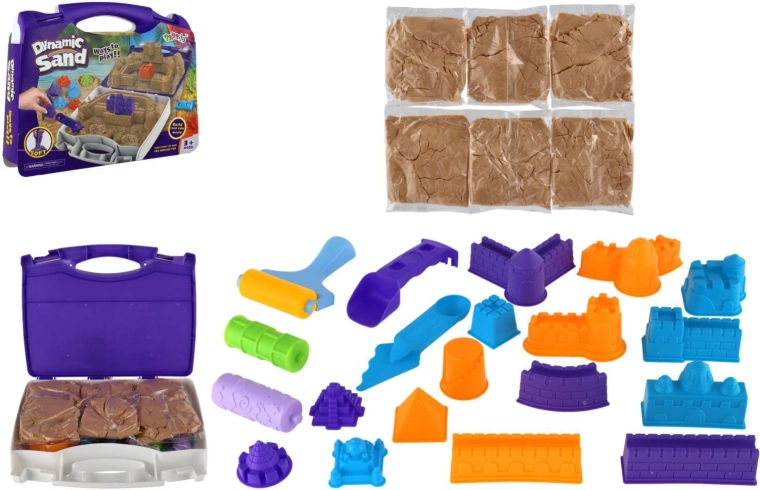 Magiczny piasek Dynamic Sand w walizce z foremkami budowlanymi