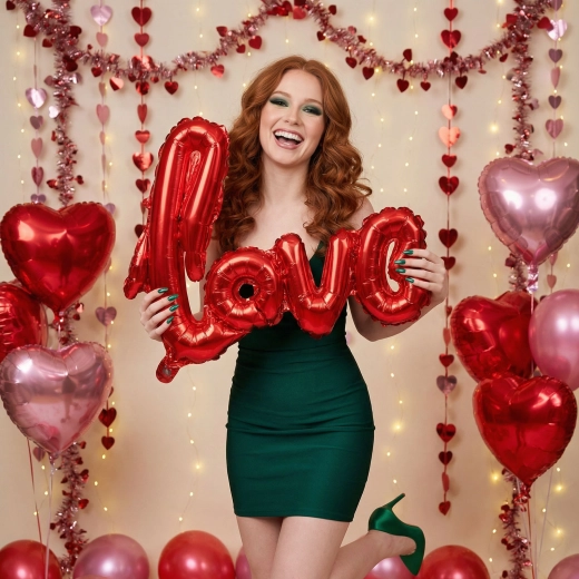 Foliowy balon z napisem LOVE, metaliczny bordowy, 55 cm