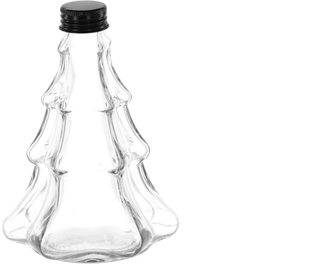 Szklana dekoracyjna butelka Choinka 300 ml z metalową zakrętką 28 mm