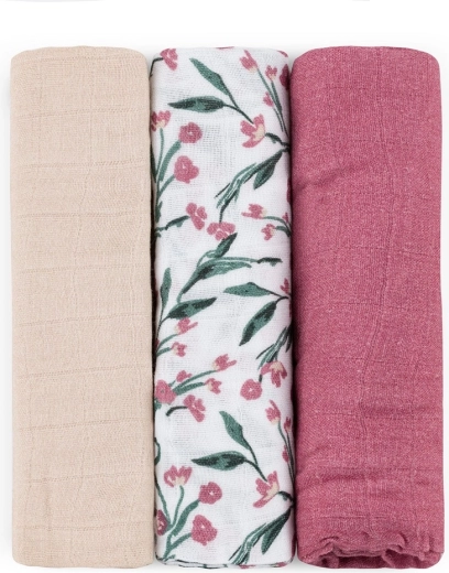 Bambusowe pieluchy muślinowe Petite&Mars Moussy pink meadow 68 × 68 cm (3 szt.)