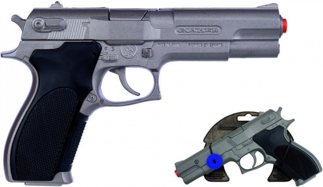 Policyjny pistolet srebrny matowy metalowy 8 strzałów
