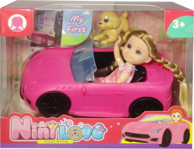 Mini laleczka z pieskiem w kabriolecie