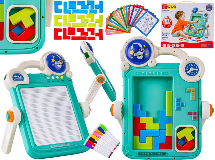 Wielofunkcyjna dwustronna tablica 2w1 do rysowania i układanki Tetris niebieska - 1 szt.