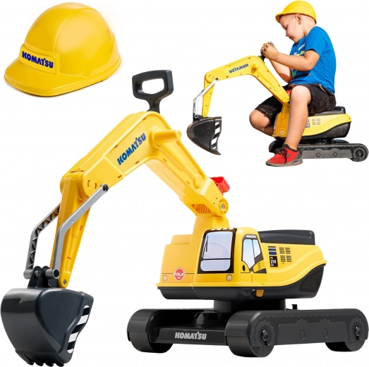 Jeżdżąca koparka KOMATSU z obrotową kabiną i kaskiem