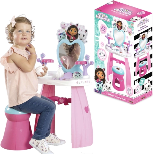 Outletowa dziecięca toaletka Gabby’s Dollhouse z lustrem, stołeczkiem i 10 akcesoriami – uszkodzone opakowanie