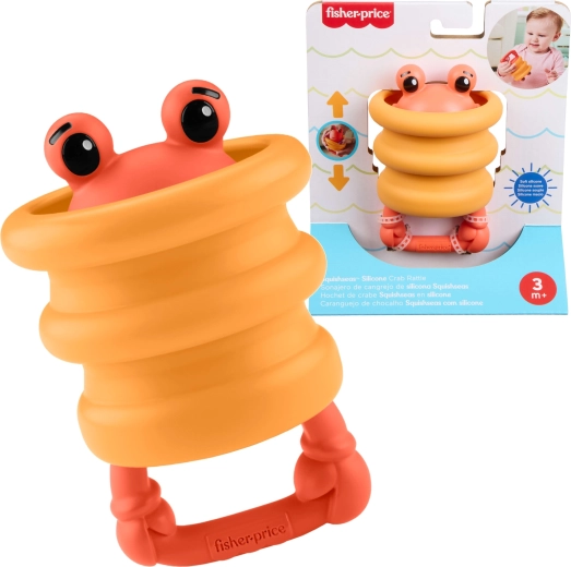 Fisher-Price Squishees krab – silikonowa sensoryczna grzechotka i gryzak dla niemowląt