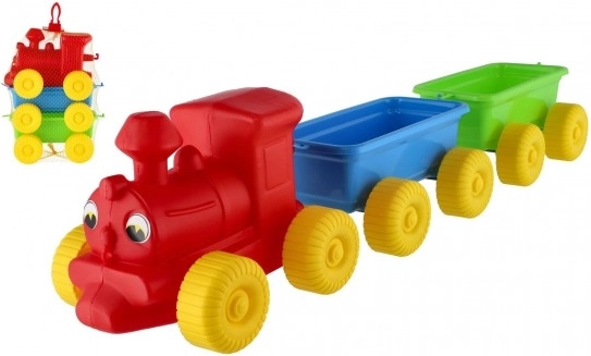 Kolorowa plastikowa lokomotywa z wagonikami 60 cm