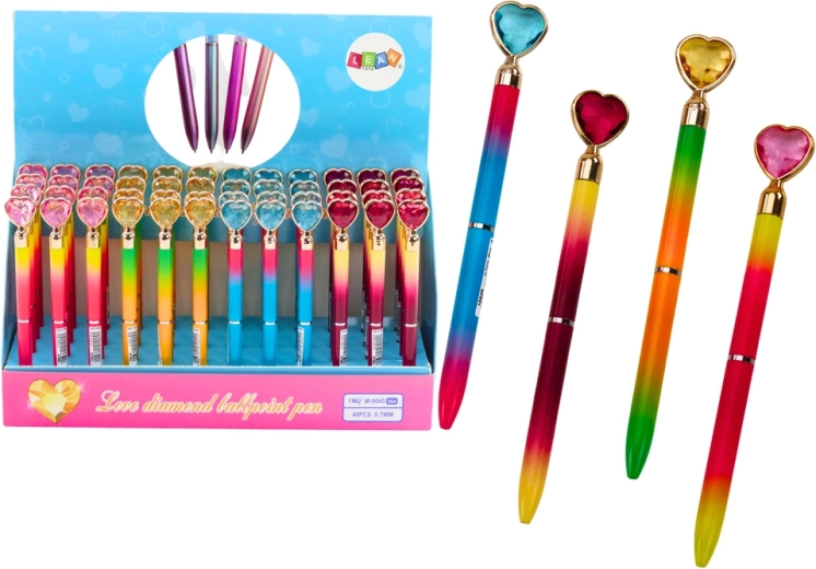 Długopis kulkowy z diamentowym sercem, niebieski tusz 0,7 mm – mix kolorów