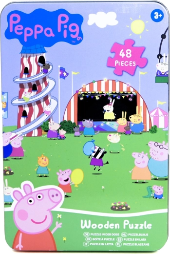 Drewniane puzzle Peppa Pig w metalowym pudełku 48 elementów