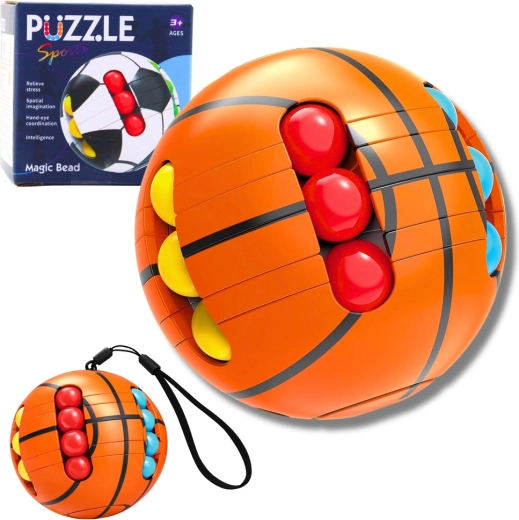 Sensoryczna logiczna kula z koralikami – pomarańczowa łamigłówka fidget dla dzieci