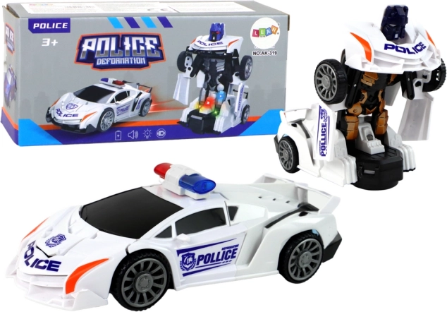 Białe policyjne auto-robot 2w1 transformacja
