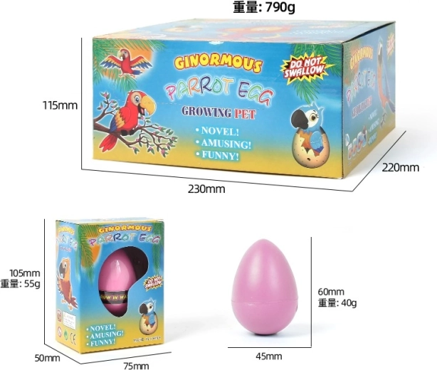 Rosnące jajko – papuga 6,5 cm