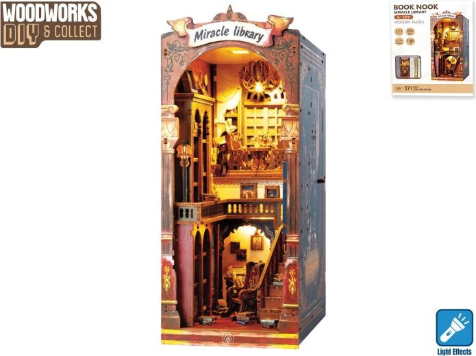 Drewniany zestaw konstrukcyjny Woodworks biblioteczka z oświetleniem, 371 elementów