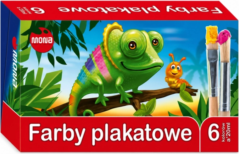 Szkolne farby plakatowe MONA 6 kolorów 20 ml - 1 sztuka