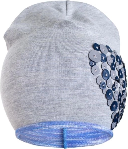 Wiosenna czapka New Baby z serduszkiem szaro‑fioletowa