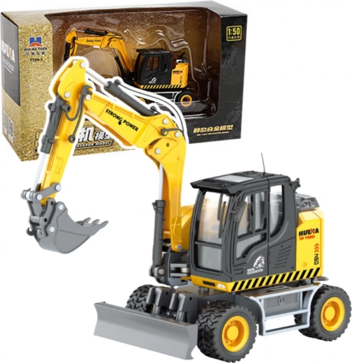 Metalowy model koparki kołowej ze spychaczem HUINA 1:50