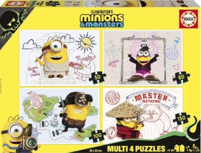 Puzzle Educa Minionki i potwory 4w1 (50/80/100/150 elementów)