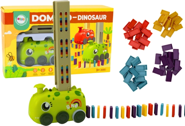 Zielone autko DINOZAUR na baterie układające kolorowe domino