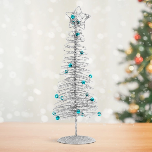 Błyszcząca metalowa choinka bożonarodzeniowa w kolorze srebrnym, 28 cm