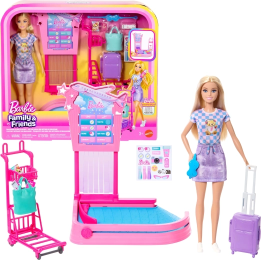 Barbie na lotnisku – odprawa i odbiór bagażu, zestaw do zabawy z lalką i akcesoriami