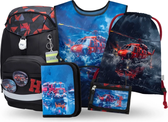 Baagl szkolny zestaw Airy Plus Ratownicy – plecak, piórnik, worek, fartuszek i portfelik