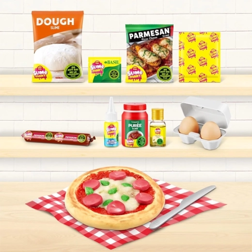 Realistyczne układanie pizzy warstwami z różnych „składników”