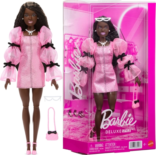 Mattel Barbie Deluxe Style modna lalka w różowo-czarnym outficie z akcesoriami