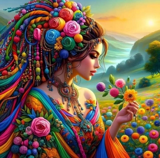 Malowanie diamentowe – dziewczyna w feerii barw 30 × 40 cm