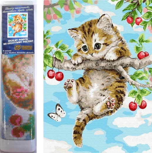 Norimpex Diamantowe malowanie Kotek na wiśni 30x40 cm