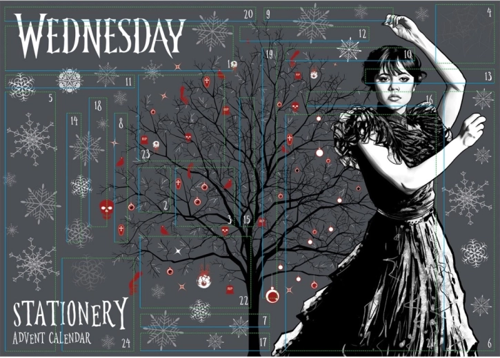 Kalendarz adwentowy Wednesday z artykułami papierniczymi