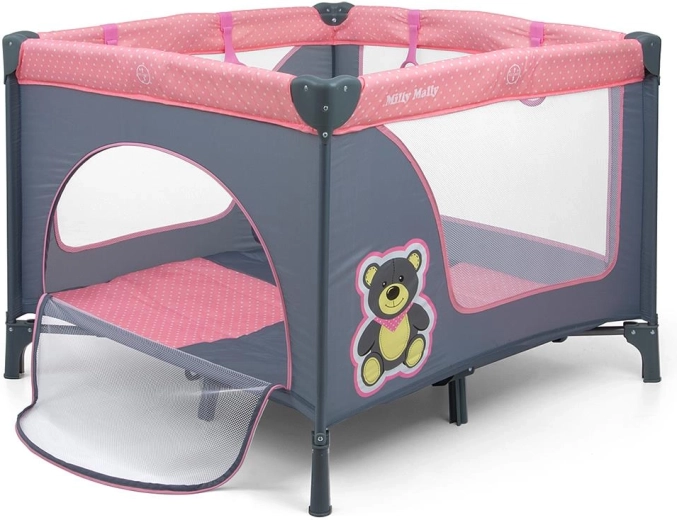 Dziecięcy składany kojec MILLY MALLY Fun Pink Bear