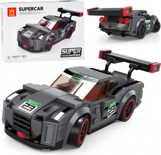Techniczne klocki konstrukcyjne sportowy samochód szary, 166 elementów z naklejkami