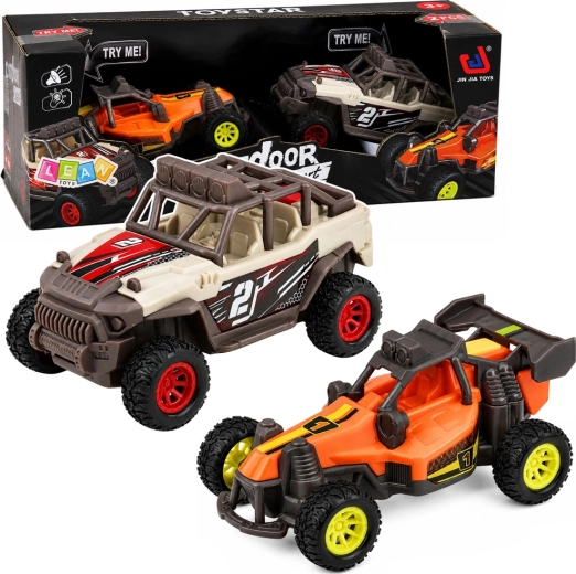 Zestaw 2 terenowych samochodów buggy ze światłami i dźwiękami 14 cm