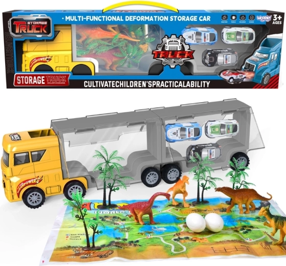 Woopie transporter samochodów 2 w 1 z dinozaurami i modelami