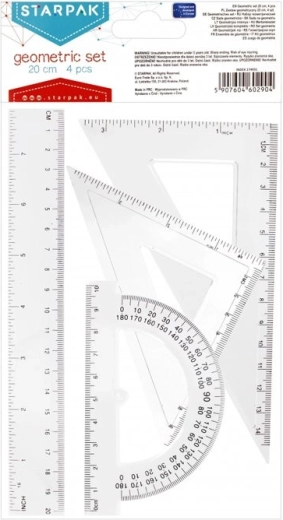 Zestaw geometryczny linijek 20 cm z kątomierzem i trójkątami