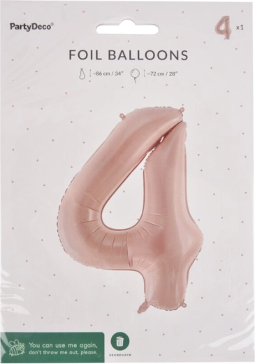 Balon foliowy w kształcie cyfry 4 beżowy 72 cm