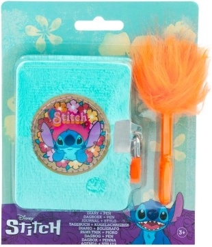 Pluszowy pamiętnik disney stitch z zamkiem i puchatym długopisem