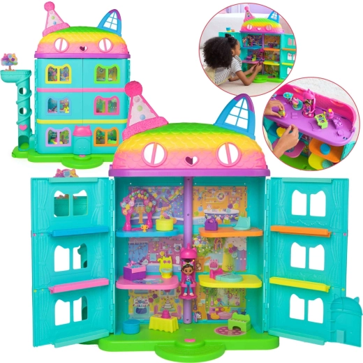 Outletowy tęczowy domek Gabi z windą i lalką Gabby's Celebration Dollhouse z dźwiękami