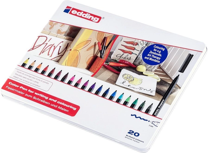 Flamastry edding 1300 – zestaw 20 kolorów w metalowym pudełku