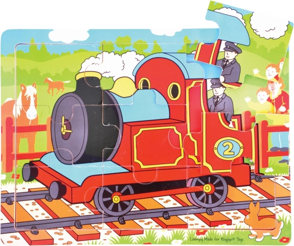 Drewniane puzzle pociąg, 9 elementów – BIGJIGS TOYS