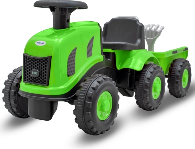 Dziecięcy jeździk traktor z przyczepką i narzędziami BABY MIX Benny – zielony
