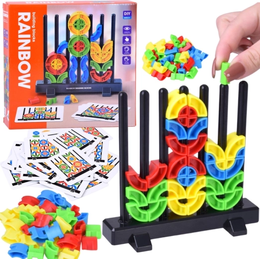 Montessori kolorowa geometryczna układanka na patyczki z kartami wzorów