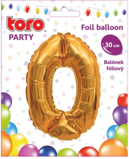 Balon foliowy cyfra 0, 30 cm, złoty TORO