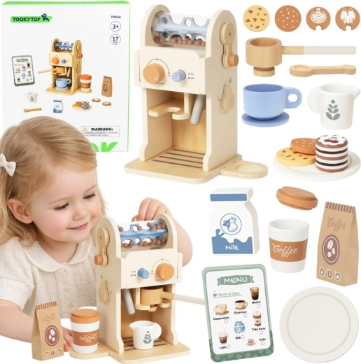 Tooky Toy drewniany ekspres do kawy dla dzieci – zestaw baristy