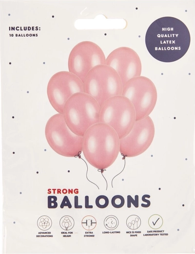 Perłowe różowe balony lateksowe 27 cm, 10 szt.