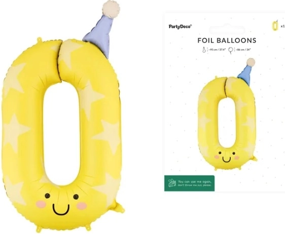 Foliowy balon cyfra 0 żółty 86 cm